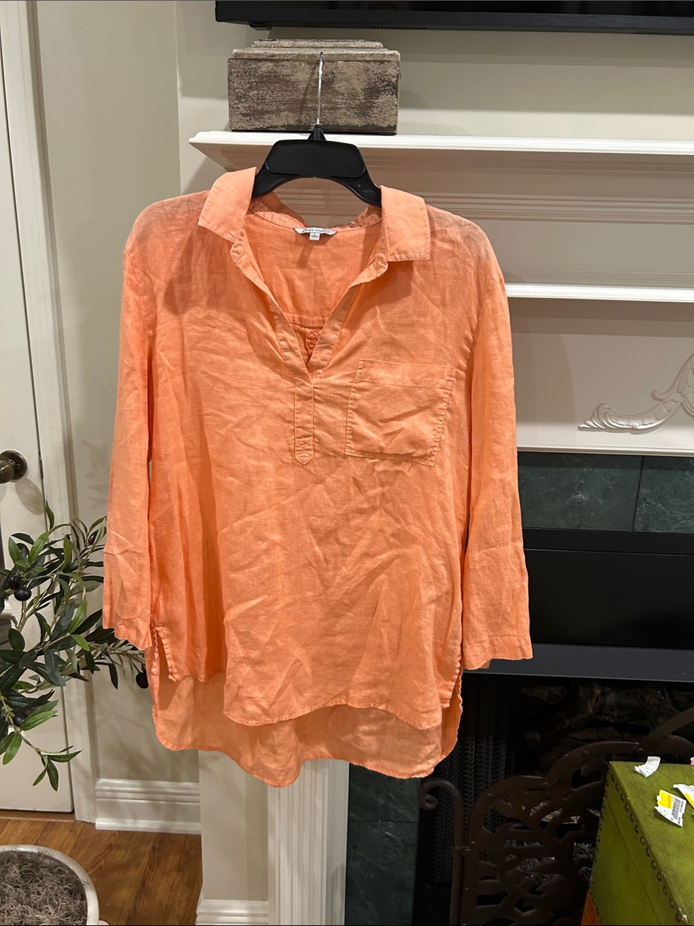 John Mark Peach-Orange Linen Tunic Top